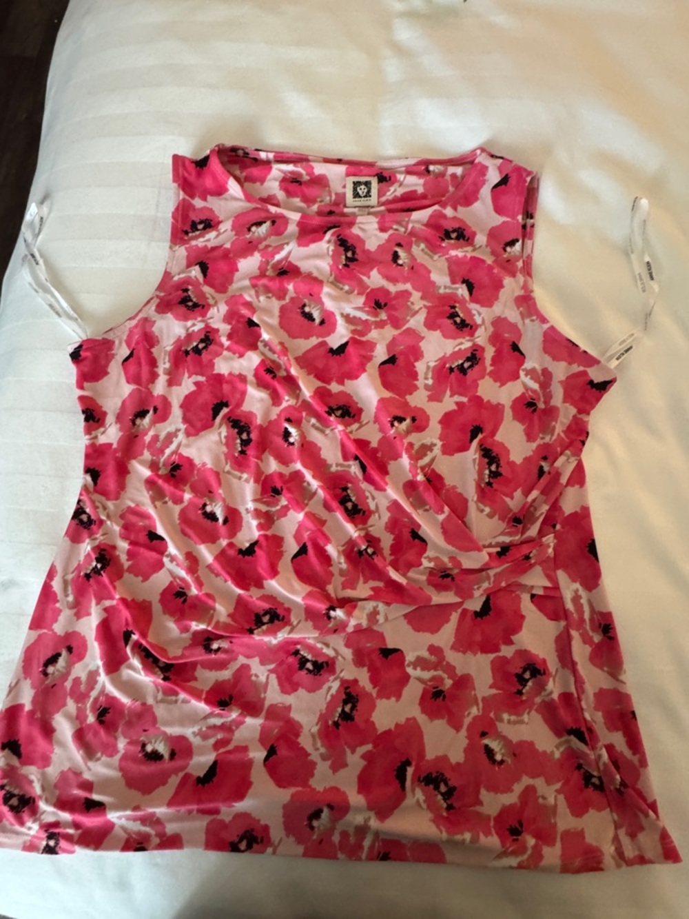 Anne Klein Pink, White & Black Floral Tank Top